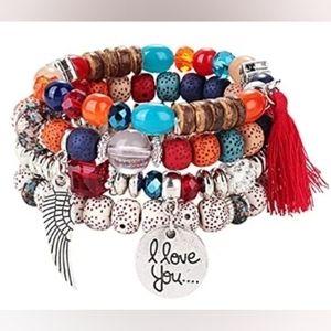 New Bohemian Bracelet Set of 4 I Love You Angel Wings Statement Jewelry